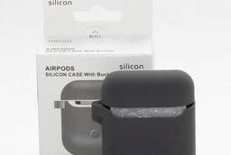 Чехол Airpods Silicon Case темно-серый WS с карабином