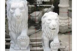 Фонтан гранитный, лев из камня, статуи скульптуры