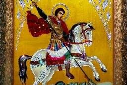 Икона со стразами Святой Георгий Победоносец 48х38 см