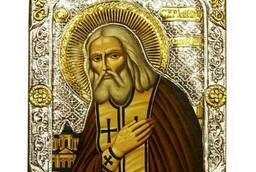 Икона Святой Серафим Саровский в серебряном окладе Размер. ..