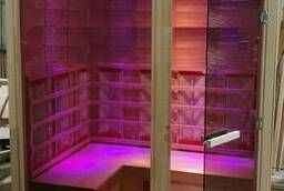 Infrared sauna 3 - seater, corner with glass door and one glass insert