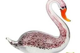 Swan. White and pink. Murano style glass figurine. ...