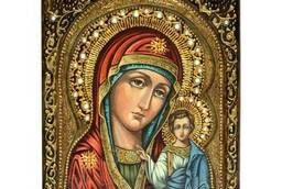 Живописная икона Образ Казанской Божьей Матери на кипарисе