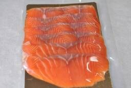 Lightly salted salmon fillet slicing