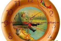 Настенные часы авторские деревянные. Рыбак. Ручная. ..