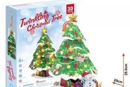 Volumetric puzzles. Christmas tree with lighting,