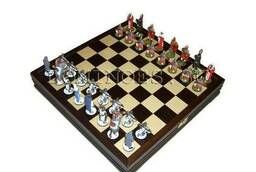 Historical chess with figures from tin painted in. ..