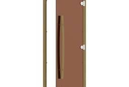 Дверь для бани SAWO 741-4SGD-1, бронза с порогом, с вертикальной изогнутой ручкой 558. ..