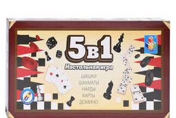Игра магнитная 5 в 1 Шашки, шахматы, нарды, карты. ..
