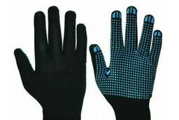 Перчатки нейлоновые с ПВХ-точкой, черные, 1 пара