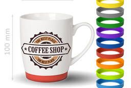 Promo mug with a silicone ring 400 ml with drawing