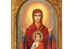 Живописная икона Божией матери Знамение на кипарисе