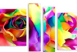 4 модульные картины с цветами на холсте с рамой
