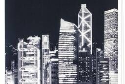 Roller blind with the image of the city. Fabric CITY monochrome.