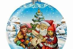 Шар ёлочный из стекла 14 см Дед Мороз с детьми на Новый. ..