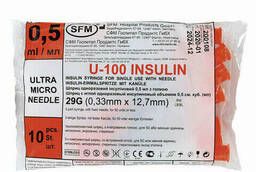 Шприц инсулиновый SFM, 0, 5 мл, Комплект 10 шт. , пакет. ..