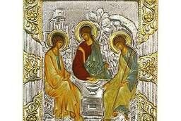 Икона Святая Троица в серебряном окладе Размер 19 х 15 см.