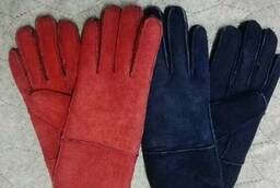 Gloves, natural suede and leather, fur, Mongolia