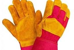 Перчатки спилковые комбинированные желтые с красным (тип. ..