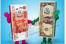 Life-size puppet Dollar and Ruble