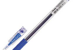 Gel pen with Pentel grip, Blue, transparent body. ..