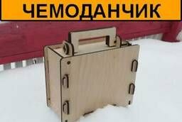 Сборный деревянный чемоданчик-шкатулка с ручкой и ключиком