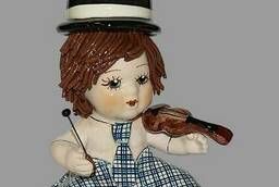 Статуэтка Клоун - мальчик со скрипкой в голубом костюме