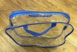 Transparent bag made of PVC film with handles and a zipper