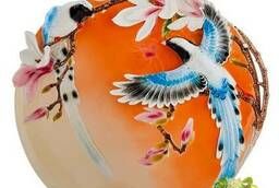 Тарелка декоративная Синие птицы в магнолии. Фарфор. .. .