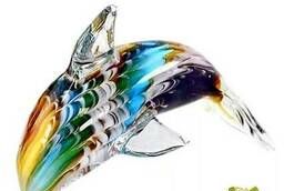 Дельфин многоцветный. Стеклянная фигурка в стиле Мурано. .. .