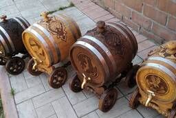 Oak barrels on a trolley