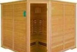 Infrared sauna 5 - local, corner with a glass door and a wooden facade
