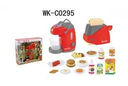 A set of childrens dishes and products: tee-pot and toaster in. ..