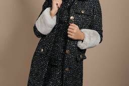 Tweed coat with mink cuffs