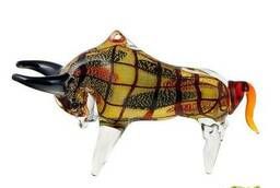 Bull Tauros. Murano style glass figurine. Length 30 cm