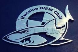 Эмблема БМВ акула из металла, самоклеящаяся, клубная