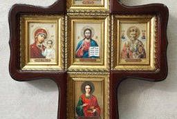 Иконы в киоте - крест большой (29, 5х47 см) 6 образов