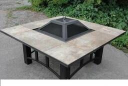 Костровой металлический стол-барбекю с крышкой (120x120х65 с