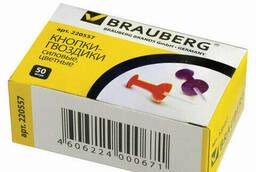 Силовые кнопки-гвоздики Brauberg, цветные, 50 шт. , в. ..