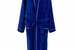 Robe for men velor cropped with a hood (blue)