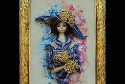 Картина овальная Леди с золотыми розами