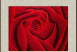 Картина вышитая шелком Красная роза - символ любви Размер. ..