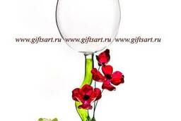 Curly glass for wine Scarlet Poppies. Height 20 cm. Manual. ..