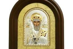 Икона Святой Николай Чудотворец в серебряном окладе в. ..