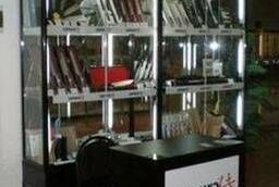 Kiosks, showcases, counters, shelving made of aluminum profile and