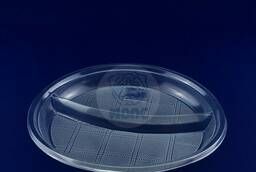 Тарелка 2-х секционная пластиковая одноразовая диаметром 205 мм прозрачная 50/2000