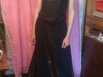 Вечернее черное платье из тафты с корсетом 48
