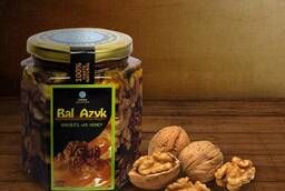 Nuts and dried fruits in honey under the brand Bal Azyk from Kyrgyzstan.
