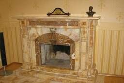 Fireplace made of onyx, marble to order stone carving columns