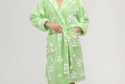 Womens homewear bathrobes with print and hooded wholesale